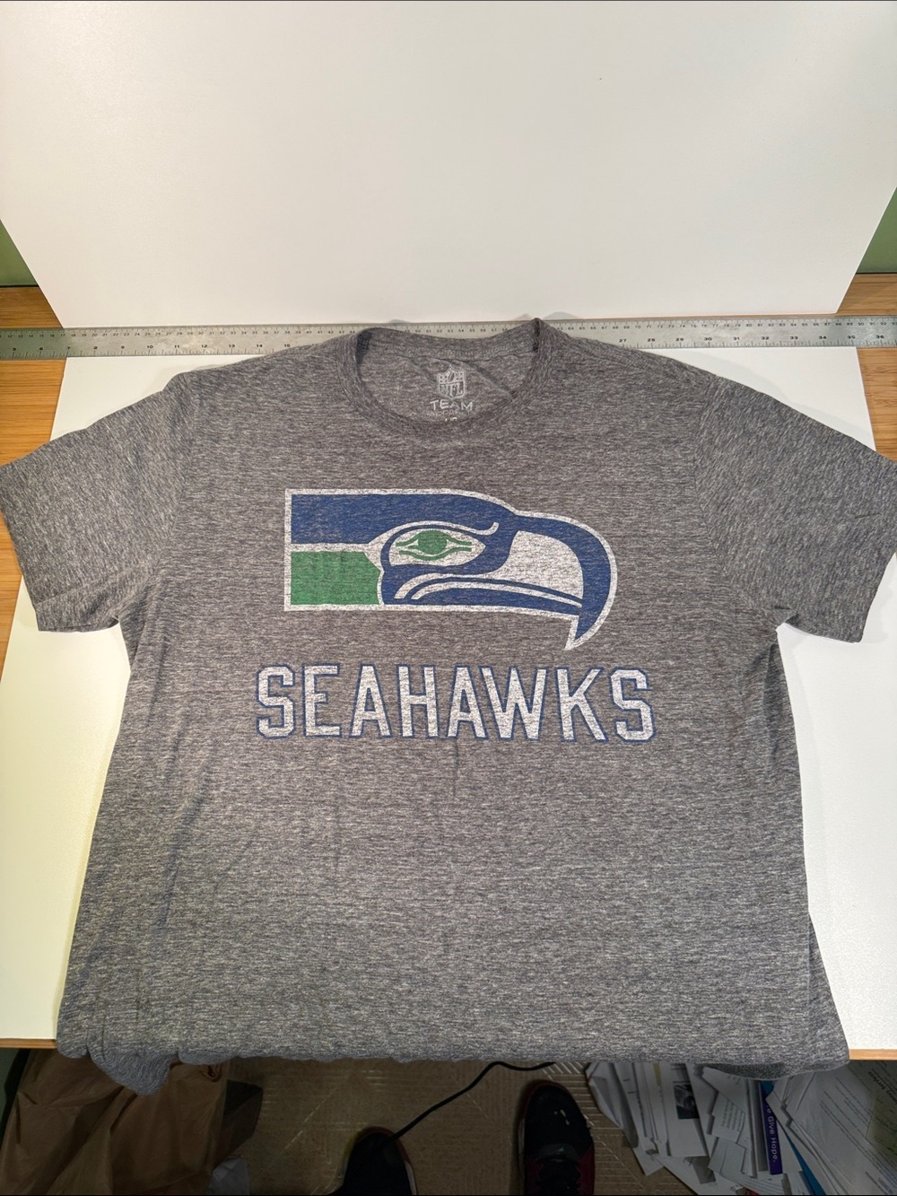 NFL Seattle Seahawks Gray Graphic Tee with Blue and Green Logo - Picture 2 of 6
